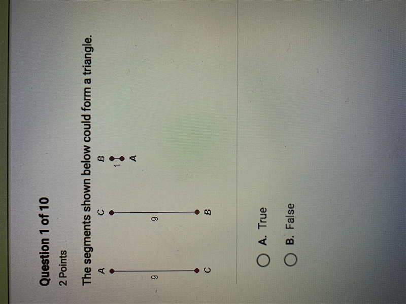 The segment shown below could form a triangle.-example-1