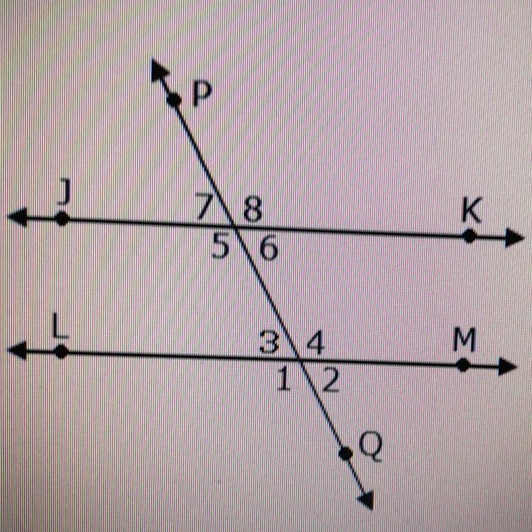 Lines JK and LM are parallel. If < 1 measures 151°, what is the measure of &lt-example-1