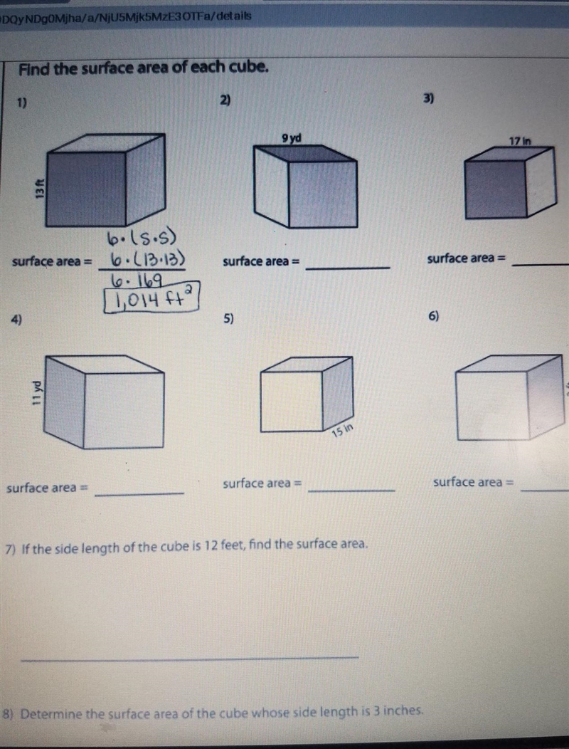 I need to find the surface area on questions 1-8 , please help!​-example-1