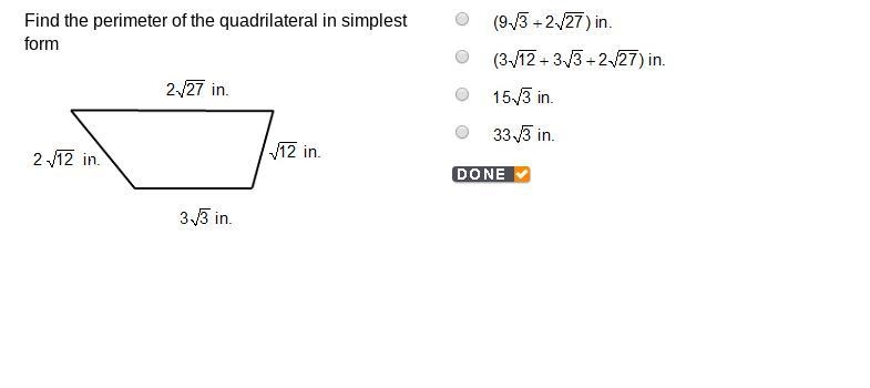 Find the perimeter of the quadrilateral in simplest form-example-1