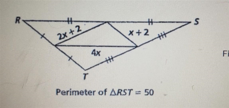 Find X the perimeter of RST=50 2x+2 x+2 4x​-example-1