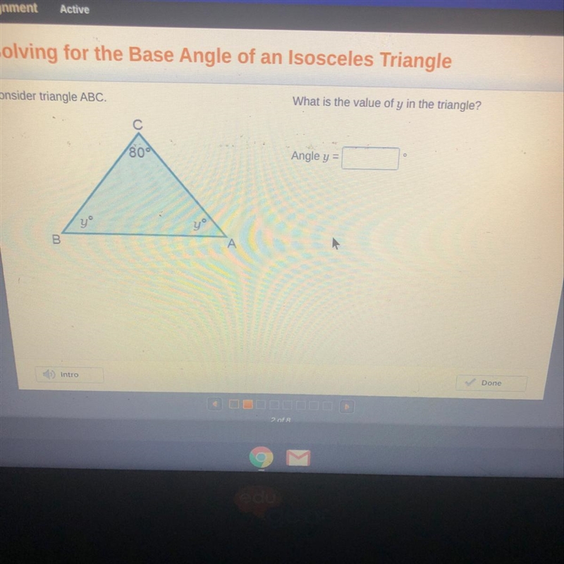 Consider triangle abc what is the value of y in the triangle-example-1