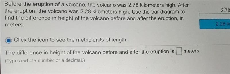 2.78 km Before the eruption of a volcano, the volcano was 2.78 kilometers high. After-example-1