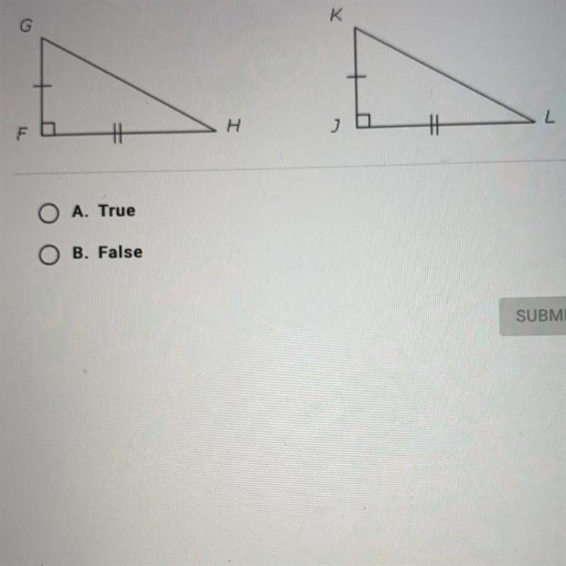 Based on the information marked in the diagram, triangle FGH and triangle JKL must-example-1