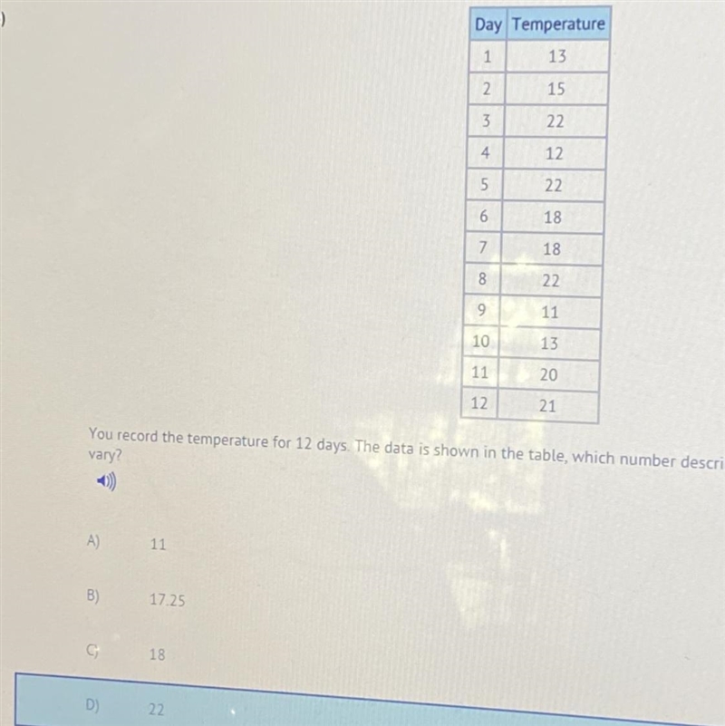 You record the temperature for 12 days The data is shown in the table which number-example-1