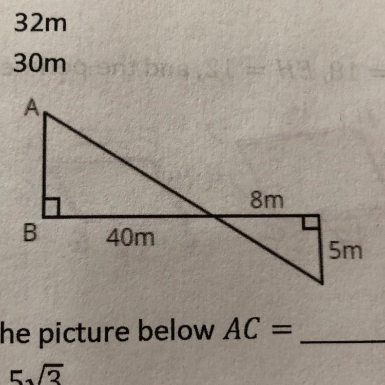 I need to find AB. The options are A. 25m B. 64m C. 32m D. 30m-example-1