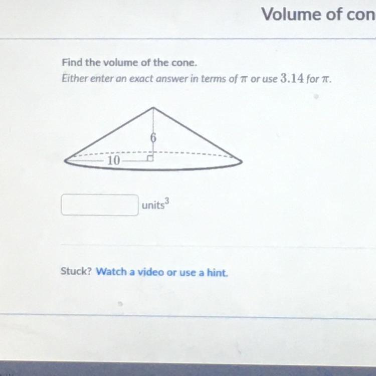 Find the volume of the cone-example-1