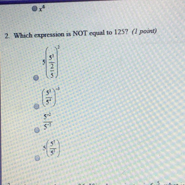 2. Which expression is NOT equal to 125? (1 point)-example-1