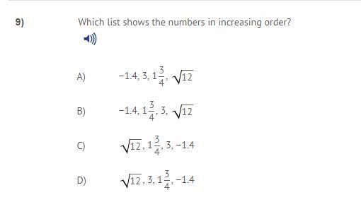 Which list shows the numbers in increasing order? Please help I will give out more-example-1