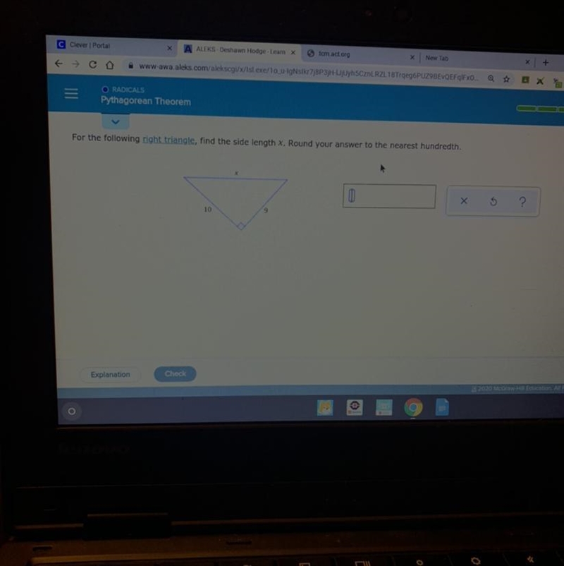 For the following right triangle, find the side length x. Round your answer to the-example-1