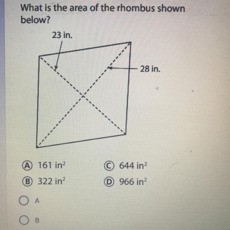 What is the area of the rhombus shown below?-example-1