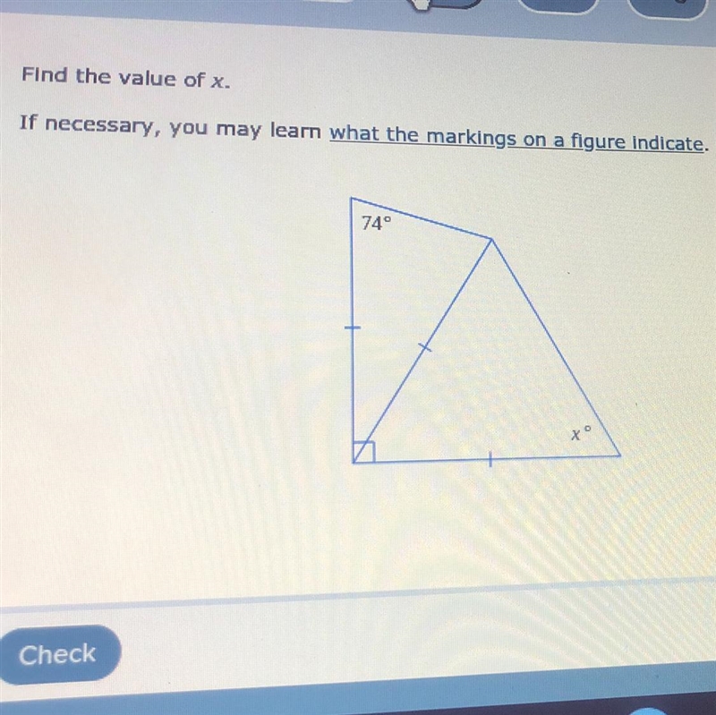 Find the value of x. If necessary, you may learn what the markings on a figure indicate-example-1