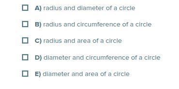 Select all the pairs of quantities that are proportional to each other. (Lesson 3-7)-example-1