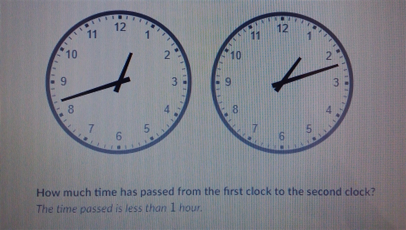 How much time has passed from the first clock to the second clock?-example-1