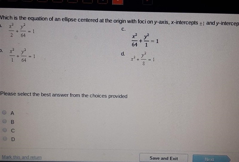 Which is the equation of an ellipse centered at the origin with foci on y-axis, x-example-1