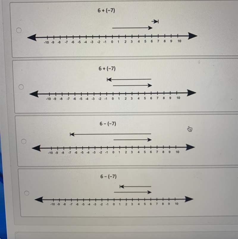 Which of the following expressions shows how to rewrite 6-7 the additive inverse and-example-1