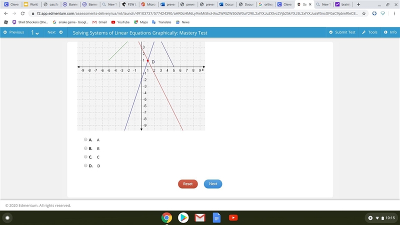 Which point satisfies the system of equations y = 3x − 2 and y = -2x + 3?-example-2