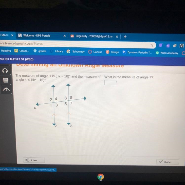 What is the measure of angle 7? The measure of angle 1 is (3x + 10)° and the measure-example-1