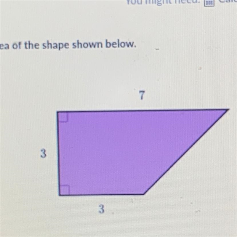 Find the area of the shape shown below-example-1