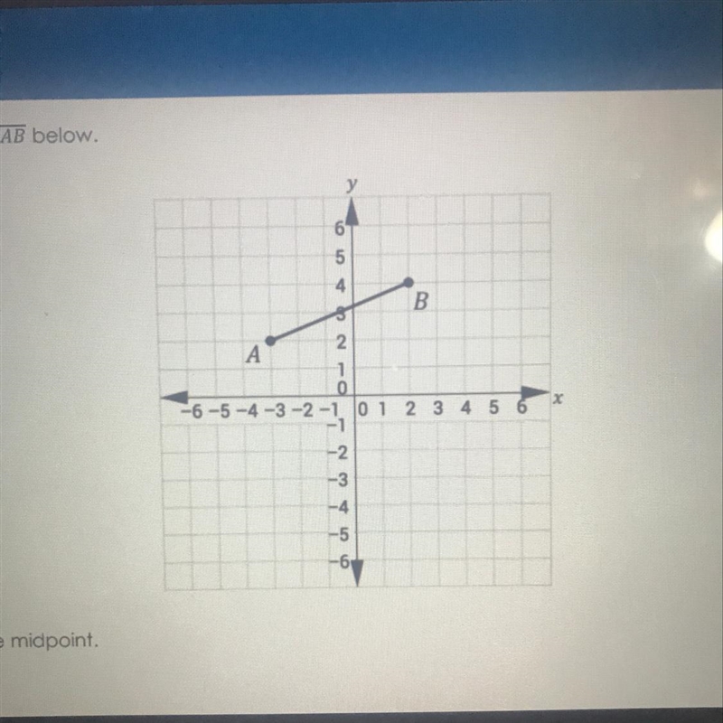 Consider AB below. Find the midpoint. A) (3,0.5) B) (0,3) C) (-0.5, 3) D) (-1, 3.5)-example-1