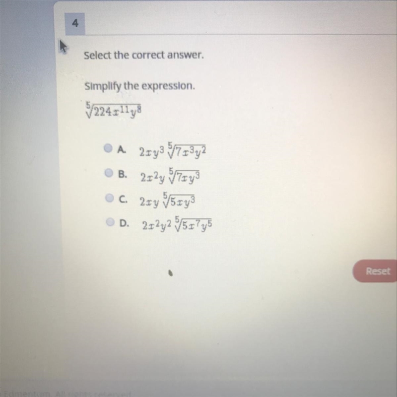 Select the correct answer. Simplify the expression. 5/22471178-example-1