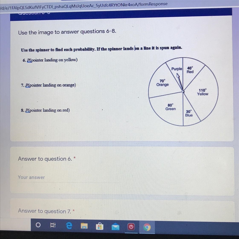 Use the spinner to find each probability. If the spinner lands on a line it is spun-example-1