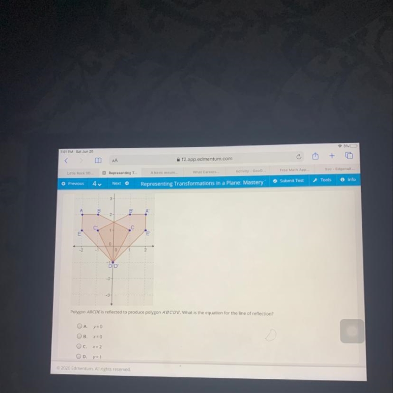 B B А 2 C' 1- E E -1 0 1 2. DID -2 -3 Polygon ABCDE is reflected to produce polygon-example-1