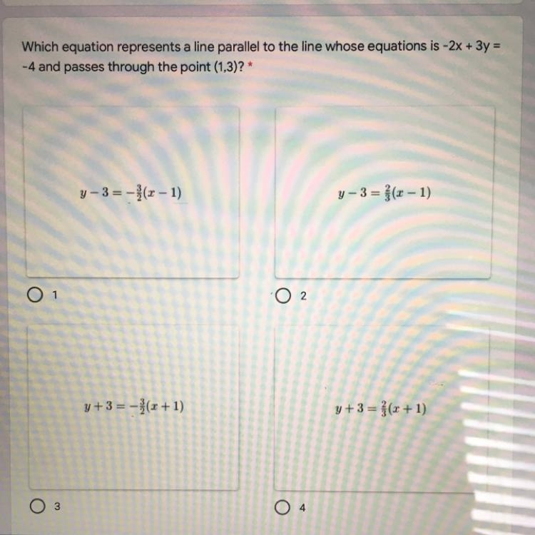 Which equation represents a line parallel to the line whose equations is -2x + 3y-example-1