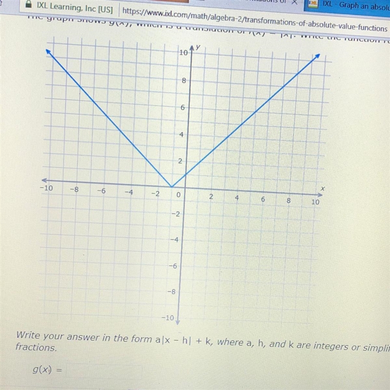 The graph shows g(x), which is a translation of f(x) = x. Write the function rule-example-1