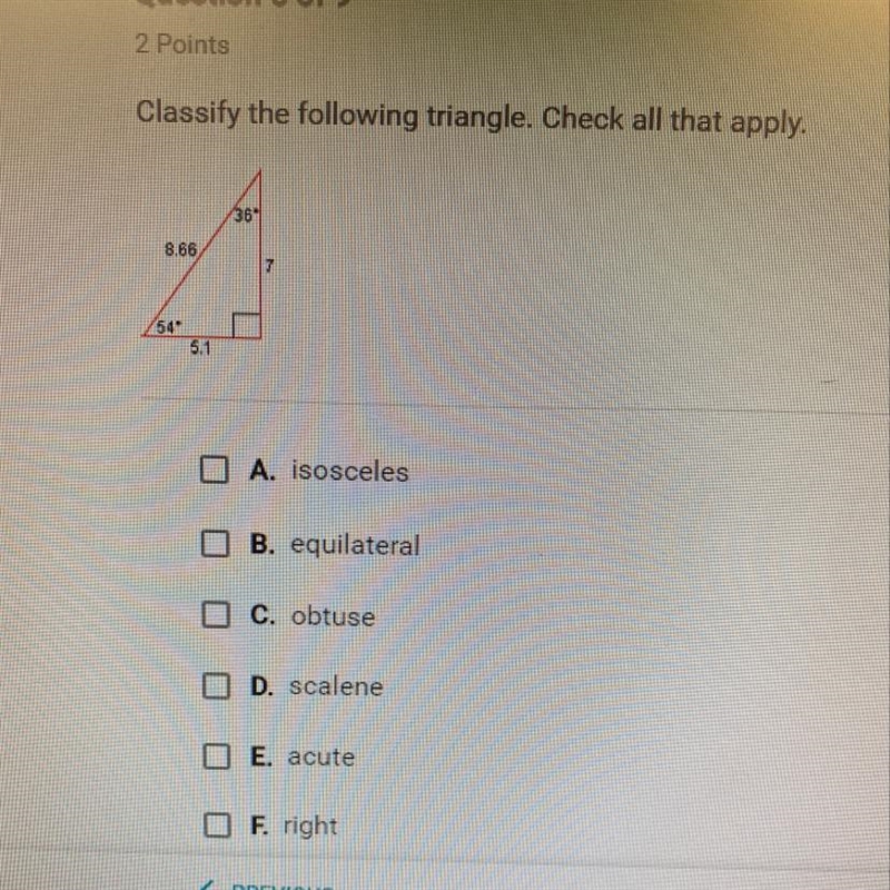 Classify the following triangle. Check all that apply-example-1