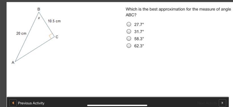 Which is the best approximation for the measure of angle ABC-example-1