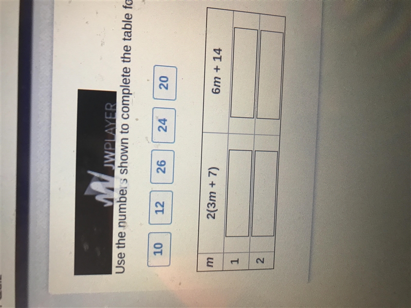 Use the numbers shown to complete the table for each value of m numbers may be used-example-1