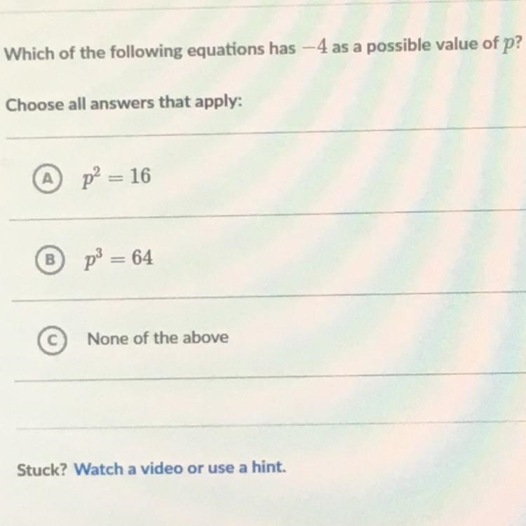 Which has -4 as a possible value of p-example-1