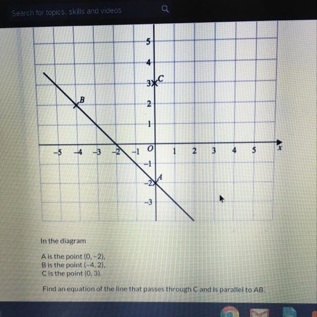 In the diagram A is the point (0,-2), B is the point (-4,2), C is the point (0.3). Find-example-1