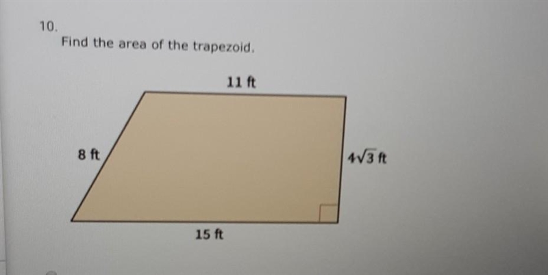 PLEASE HELP ASAP! Find the area of the trapezoid. A.60√3 ft^2 B.52√3ft^2 C.44√3ft-example-1