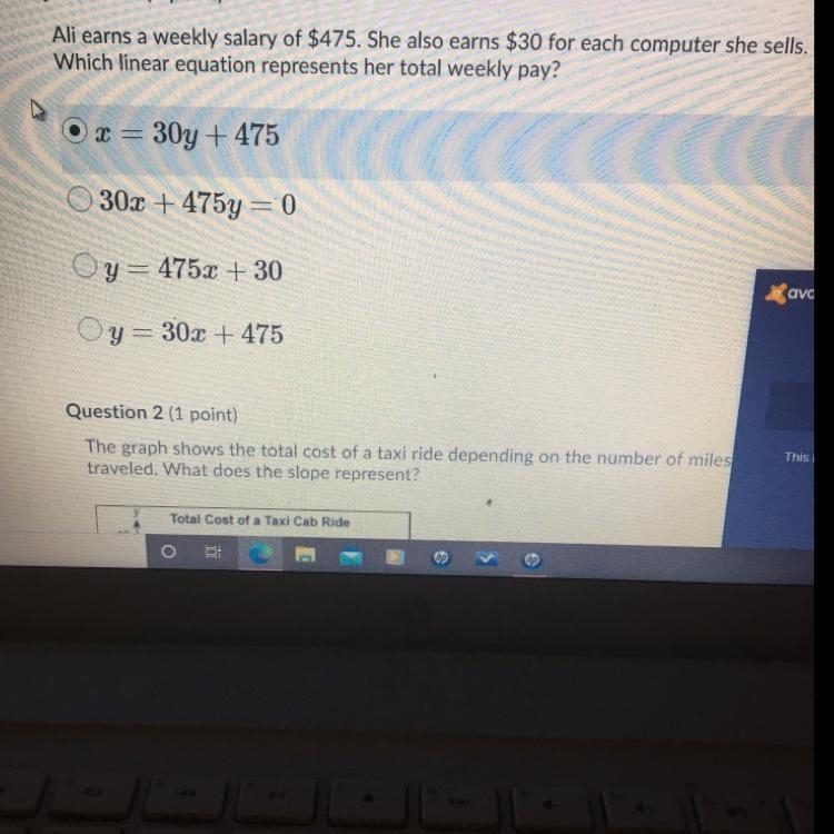 Ali earns a weekly salary of $475. She also earns $30 for each computer she sells-example-1