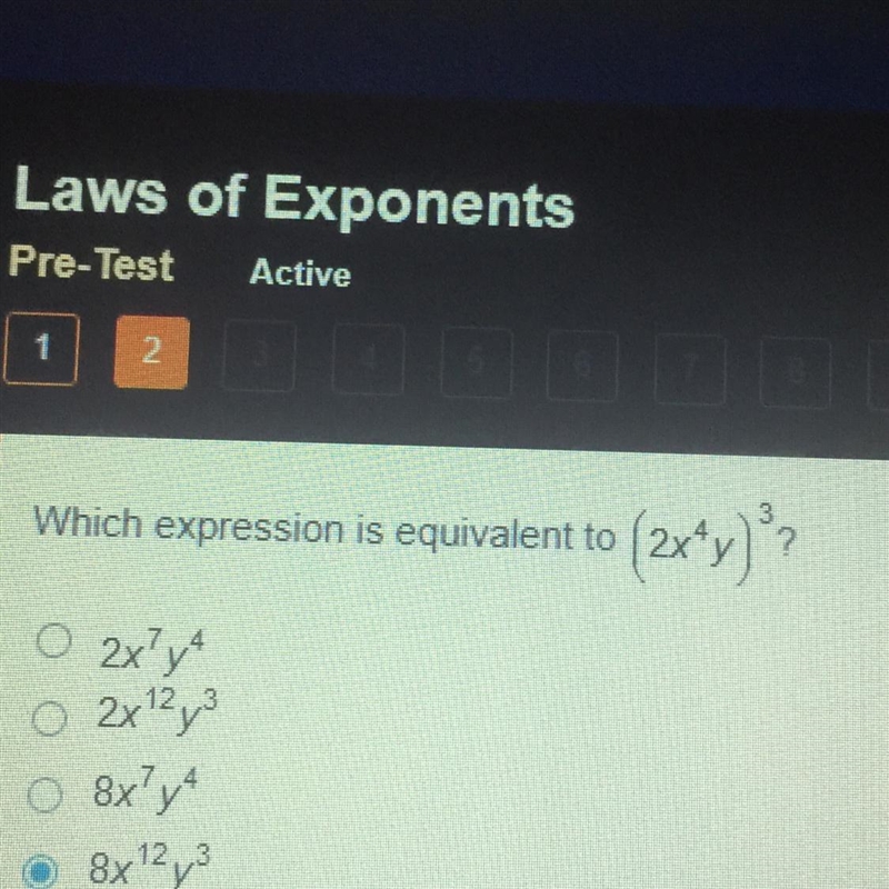 Which expression is equivalent to (2x4y)^3-example-1