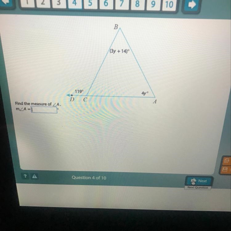 What is the Measurement of angle A?-example-1