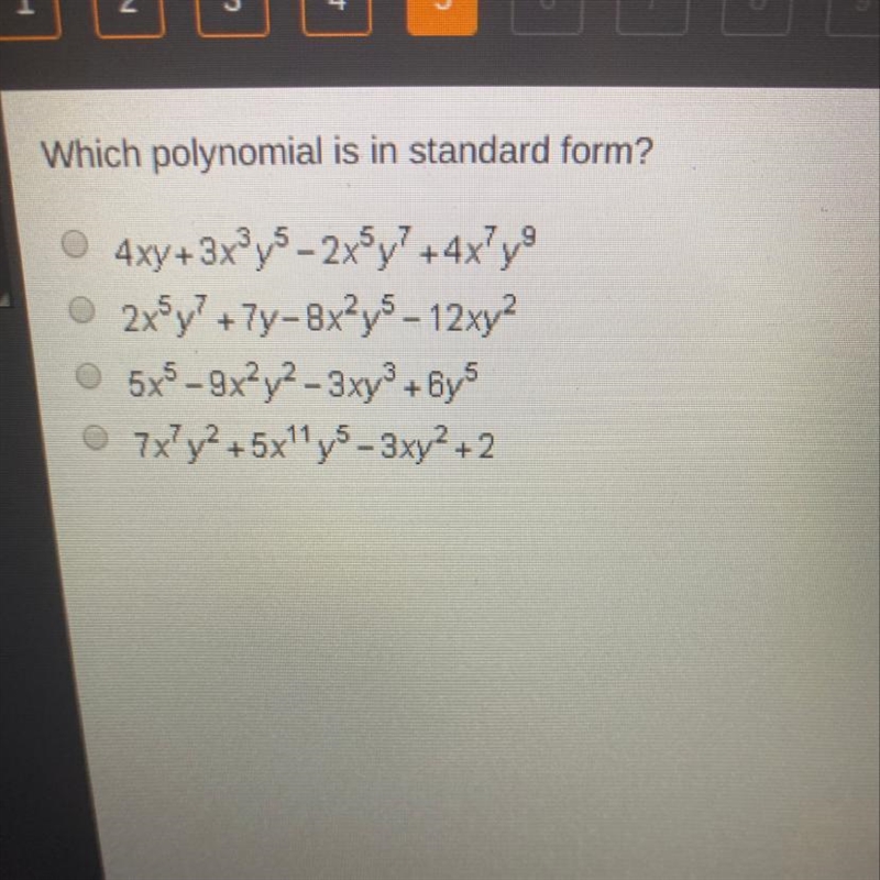 Which polynomial is in standard form?-example-1