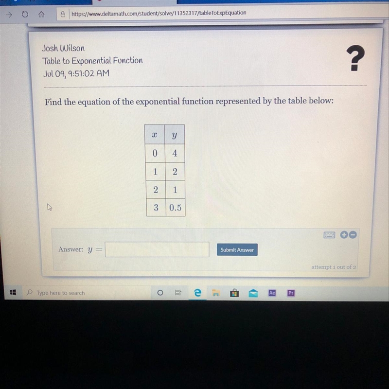 Find the equation of the exponential function represented by the table below: HELLPPP-example-1