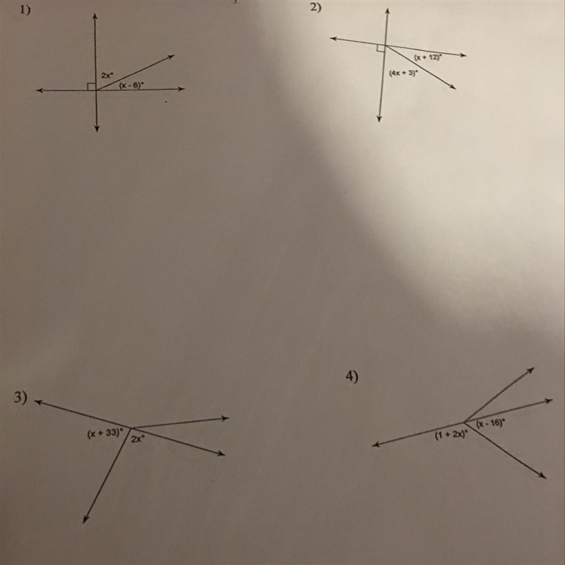 DUE VERY SOON URGENT PLEASE HELP!! All four find x in photo Please leave equation-example-1