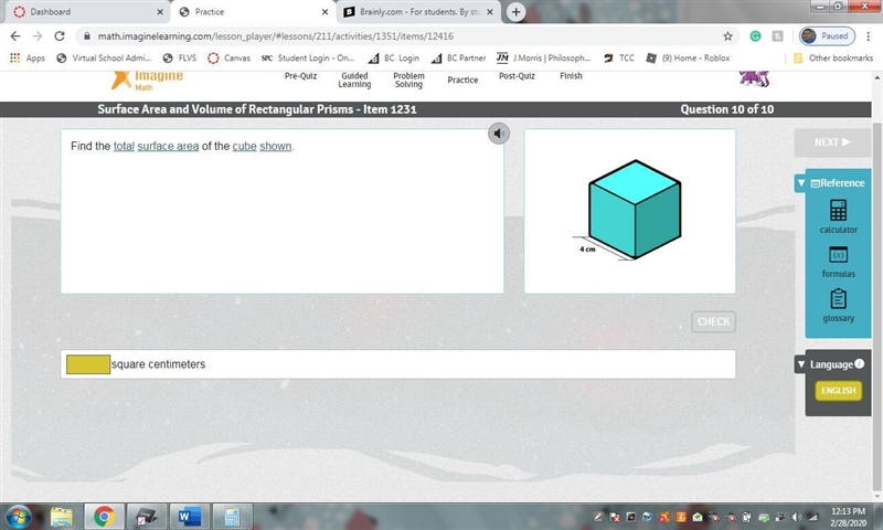 Find the total surface area of the cube shown. (____) square centimeters-example-2