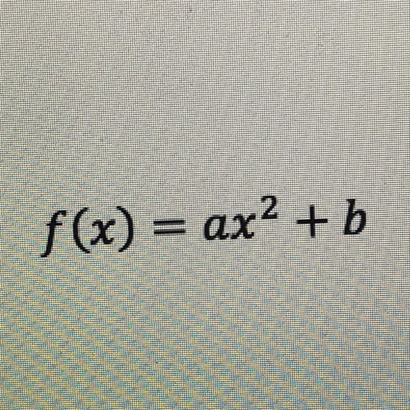 Given f(x)=ax^2+b (the equation in the picture) and f(2)=5, f(3)=20, find a and b-example-1