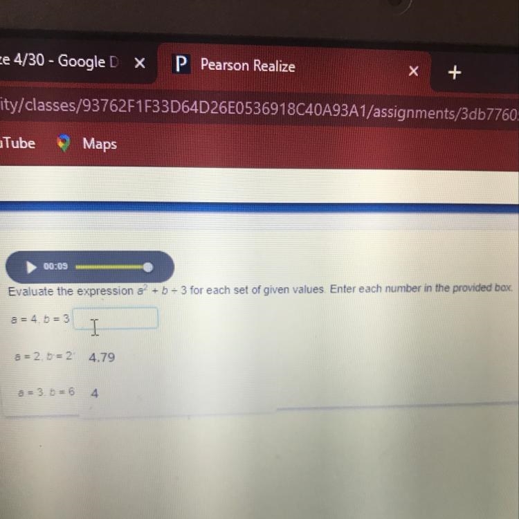 Evaluate the expression a + b = 3 for each set of given values-example-1