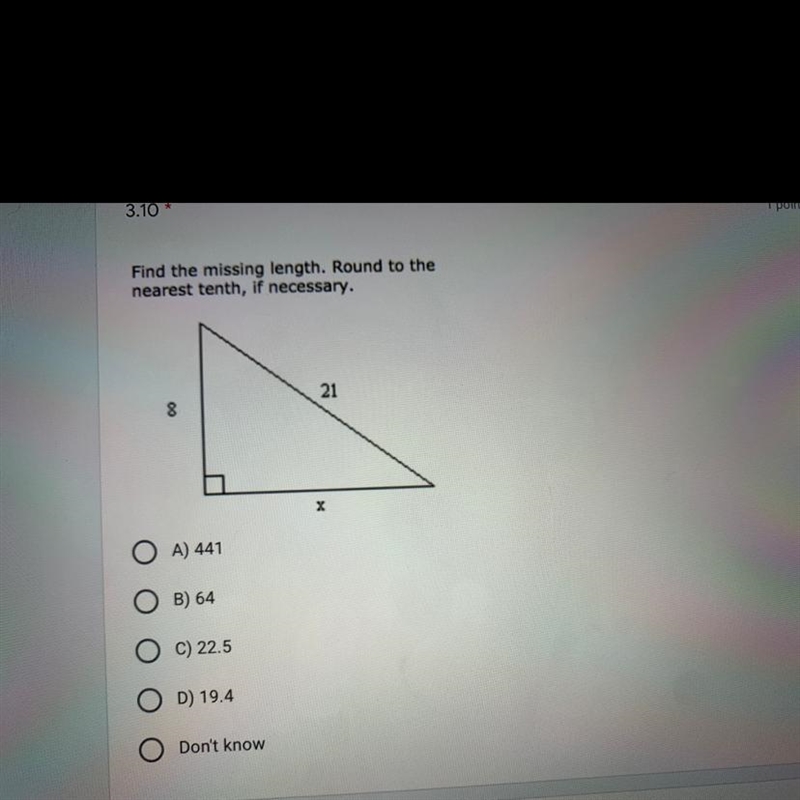 Find the missing length. Round to the nearest tenth, if necessary.-example-1