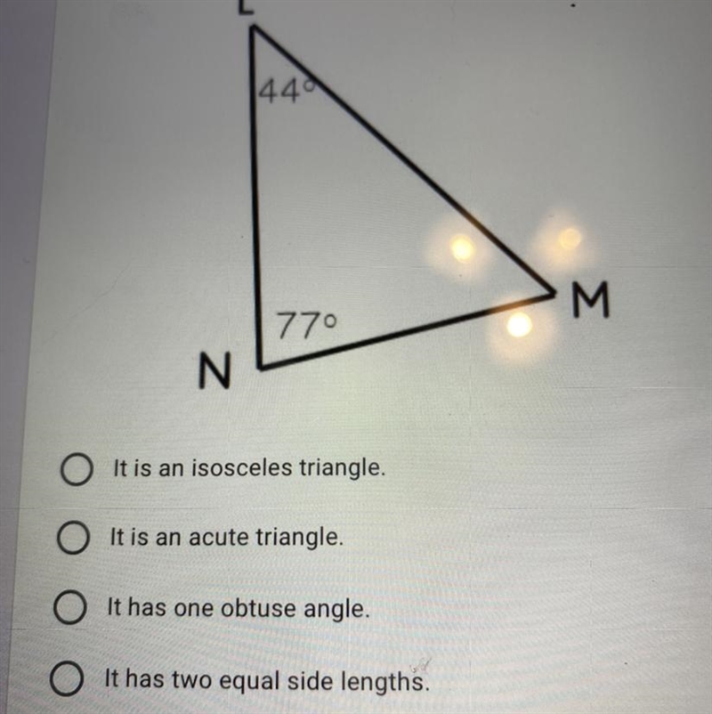 Which of the following is a TRUE statement about the triangle below?-example-1