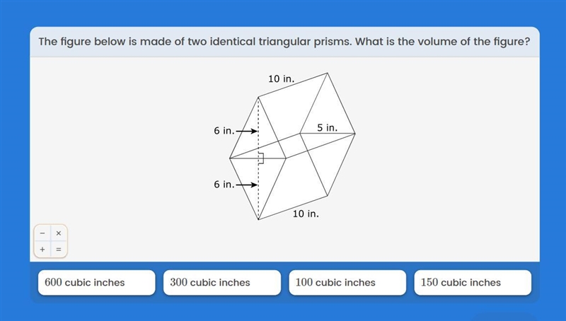 The figure below is made of two identical triangular prisms. What is the volume of-example-1