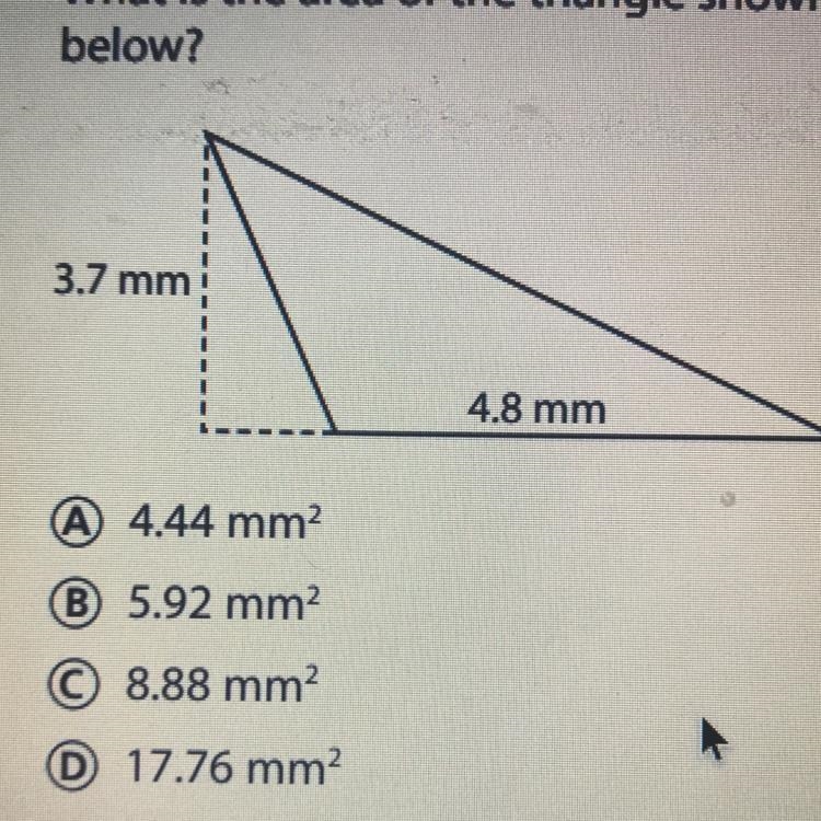 What is the area of the triangle shown below?-example-1