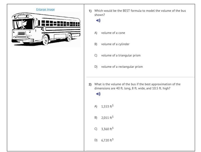 Which would be the BEST formula to model the volume of the bus shown? A) volume of-example-1