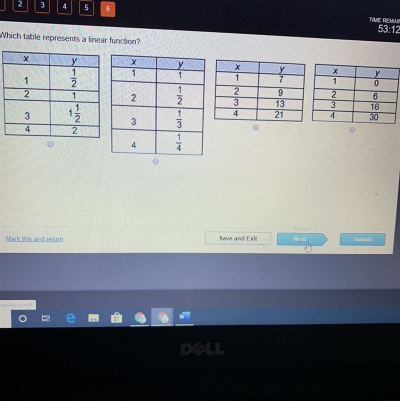 Which table represents a linear function?-example-1